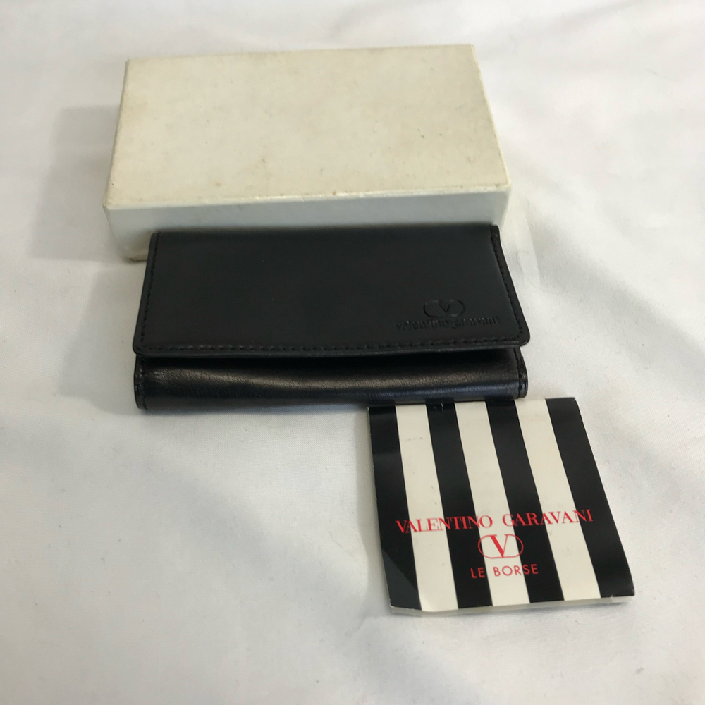Valentino Garavani Vintage Black Leather Trifold 4 Ring Key & Card Holder NIB